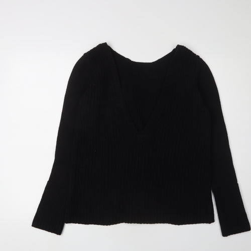 Zara Women's Black Cotton V-Neck Pullover Jumper M