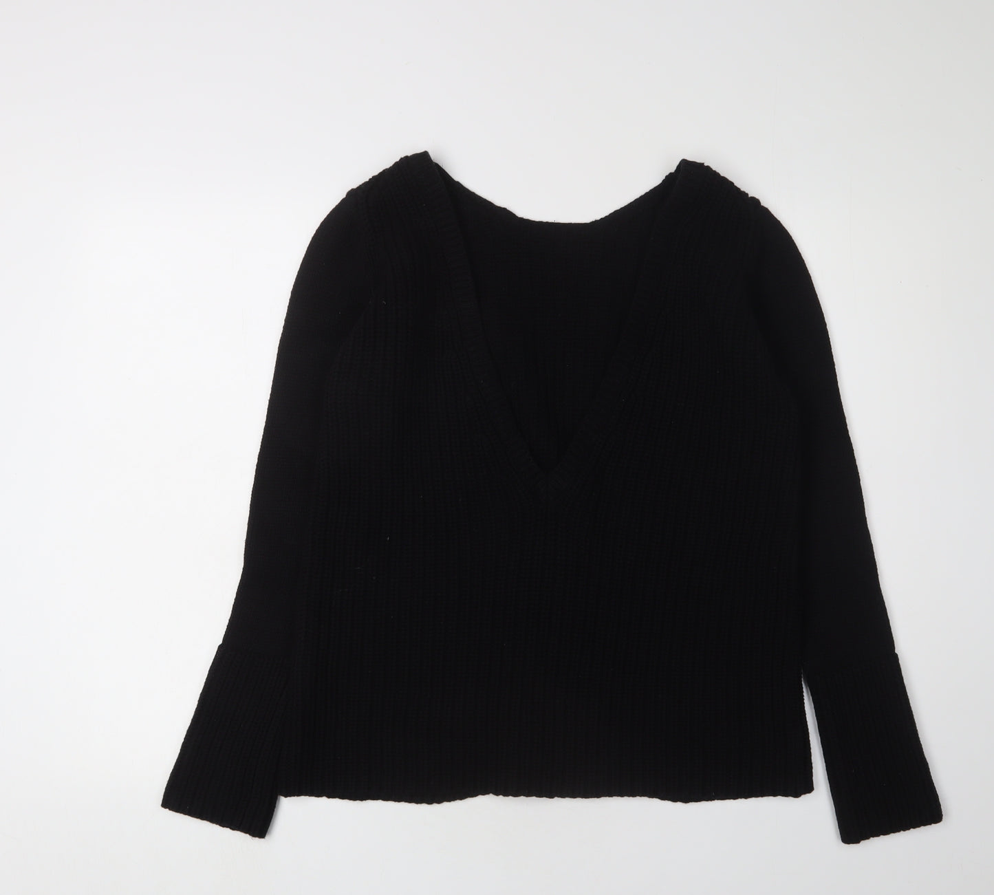 Zara Women's Black Cotton V-Neck Pullover Jumper M