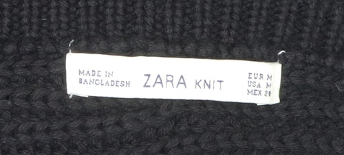 Zara Women's Black Cotton V-Neck Pullover Jumper M