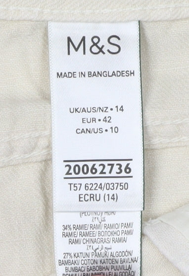 Marks and Spencer Women's Beige Linen Blend Shorts Size 14