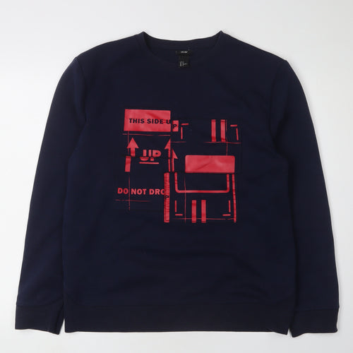 H&M Men's Blue Graphic Print Pullover Sweatshirt M
