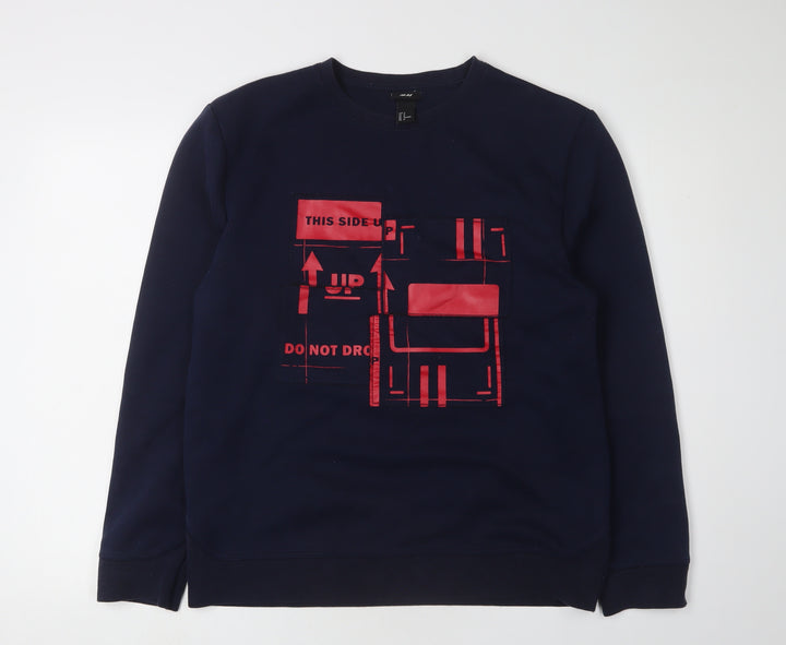 H&M Men's Blue Graphic Print Pullover Sweatshirt M