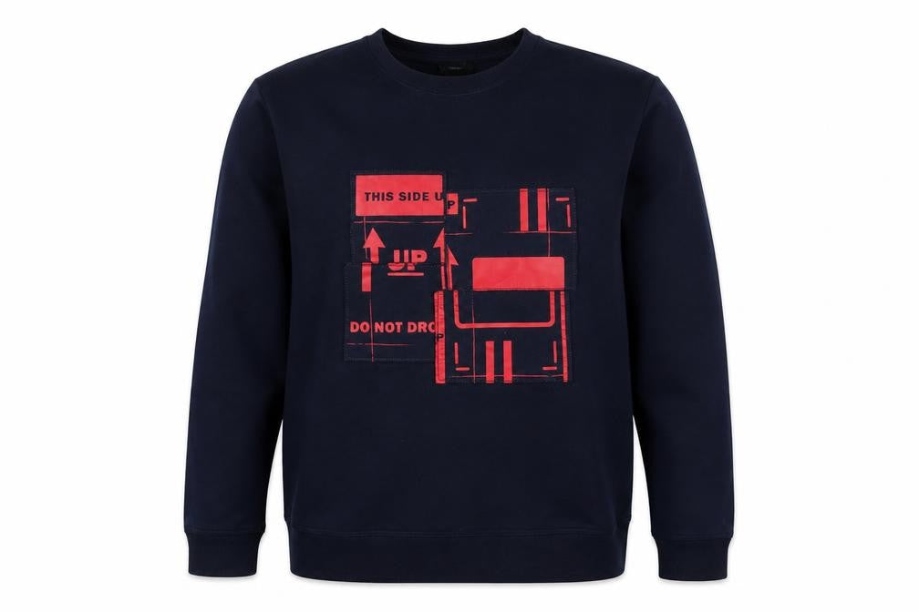Front view of H&M Men's Blue Graphic Print Pullover Sweatshirt M