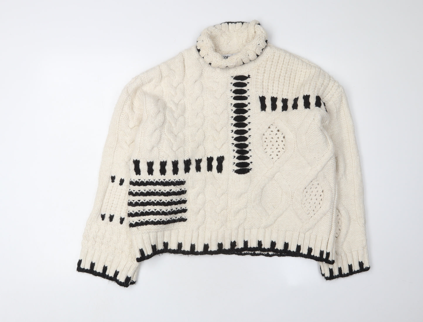 Zara Women’s Ivory Cable-Knit Pullover Jumper Size 6