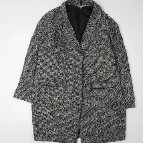 Marks and Spencer Women's Black Tweed Overcoat, Size 14