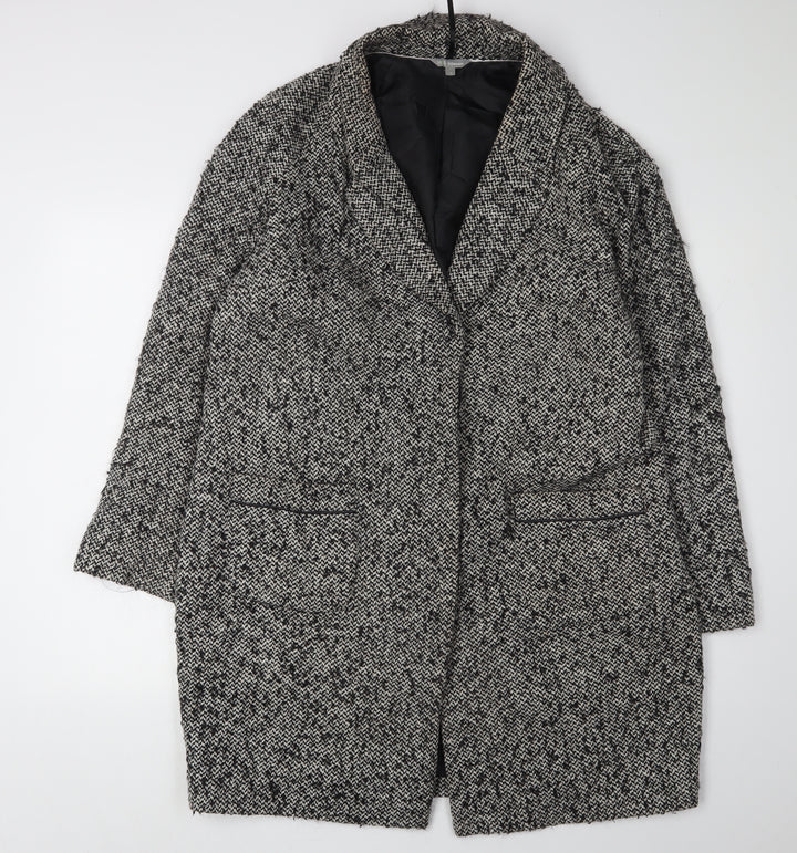 Marks and Spencer Women's Black Tweed Overcoat, Size 14