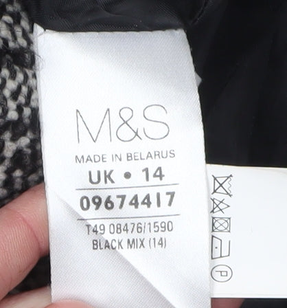 Marks and Spencer Women's Black Tweed Overcoat, Size 14