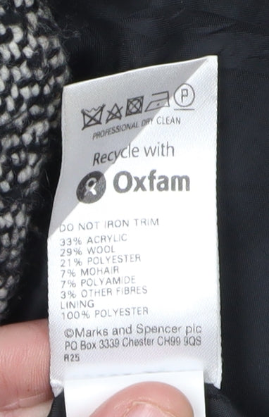 Marks and Spencer Women's Black Tweed Overcoat, Size 14