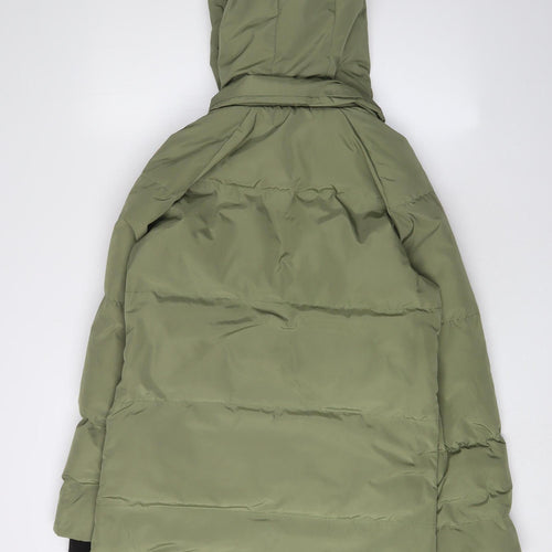 Warehouse Women's Green Puffer Jacket UK 8 Hooded Casual