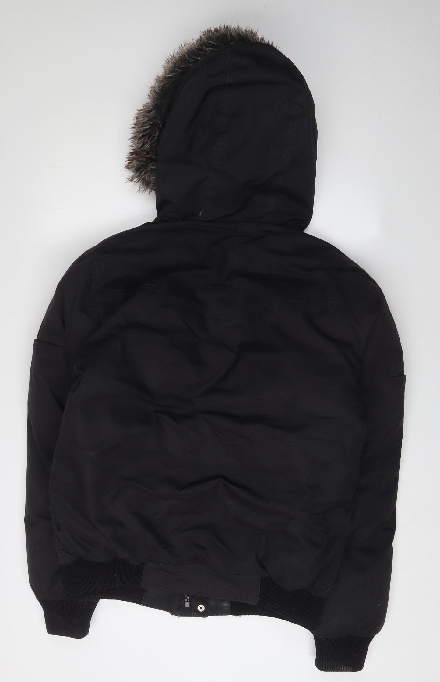 XDYE Men's Black Bomber Jacket M - Hooded & Fur Trim