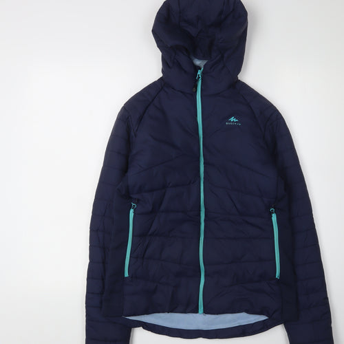 Decathlon Boys Blue Puffer Jacket, Size 14, Hooded Winter Outerwear