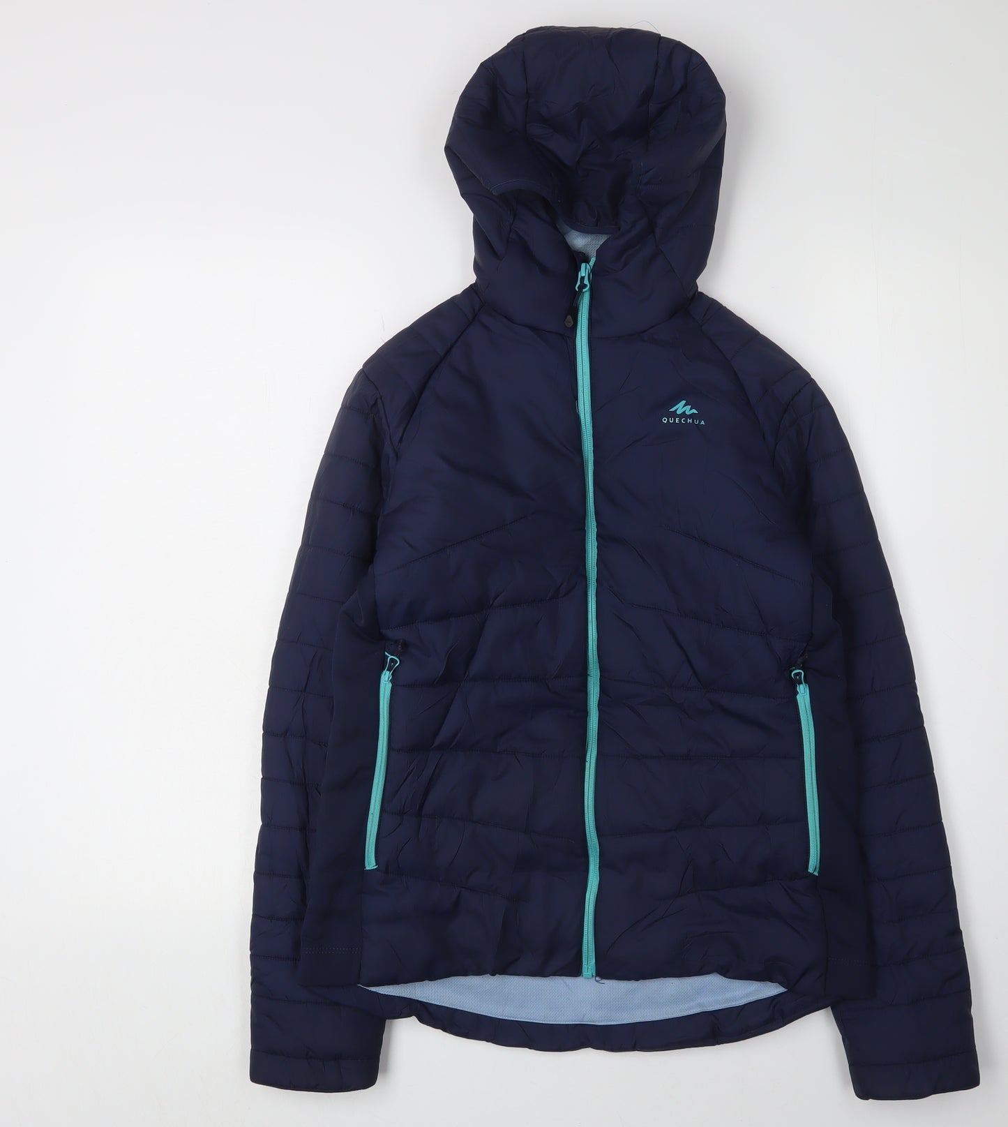 Decathlon Boys Blue Puffer Jacket, Size 14, Hooded Winter Outerwear