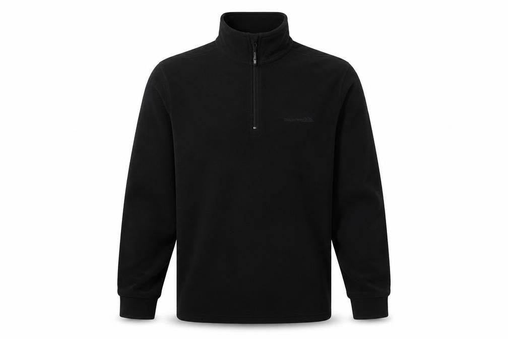 Front view of Trespass Men's Black 1/2 Zip Fleece Sweatshirt, size S