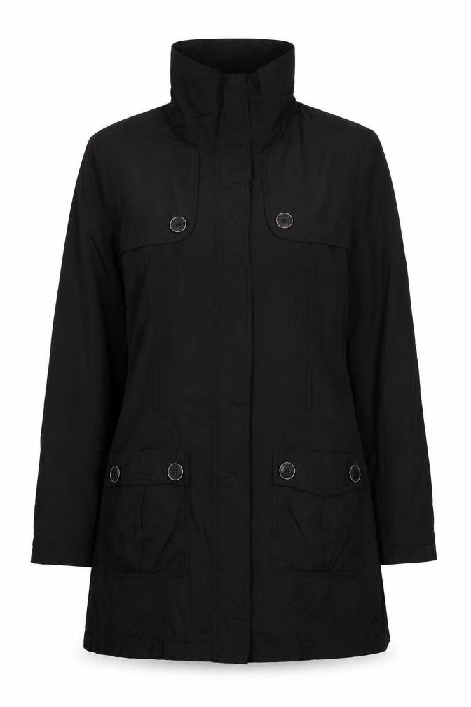 Front view of BHS Women's Black Long Overcoat, size 14