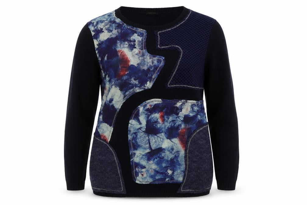 Front view of Casamia Women's Blue M Pullover Art Knit Jumper