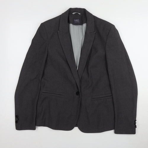 Marks and Spencer Women Grey Blazer Size 10 Regular Fit