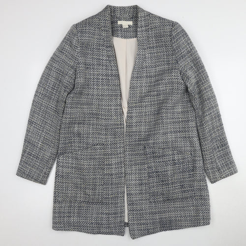 H&M Women's Grey Check Tweed Coat, Size 14, Classic Style