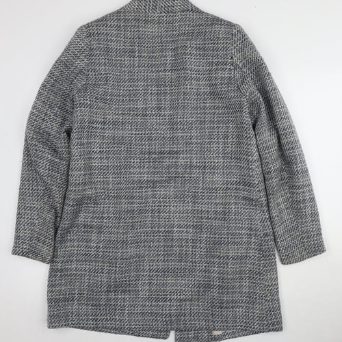 H&M Women's Grey Check Tweed Coat, Size 14, Classic Style