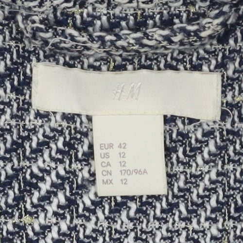 H&M Women's Grey Check Tweed Coat, Size 14, Classic Style