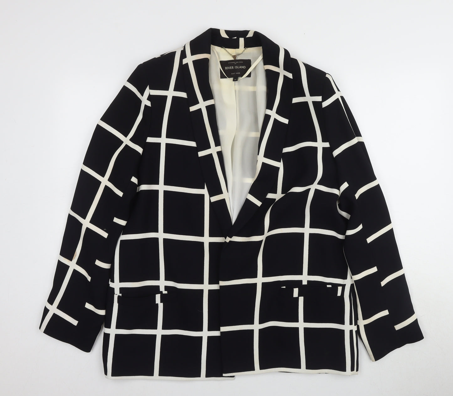River Island Women Black Check Blazer Size 14