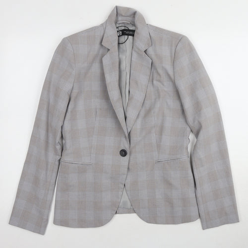 Zara Women's Grey Check Blazer, Size 10, Slim Fit