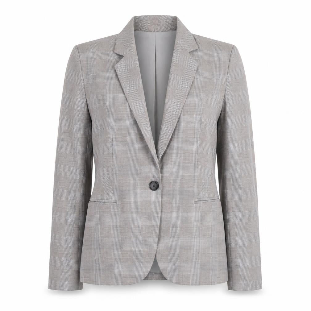Front view of Zara Women's Grey Check Blazer, size 10, Slim Fit