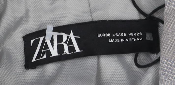 Zara Women's Grey Check Blazer, Size 10, Slim Fit