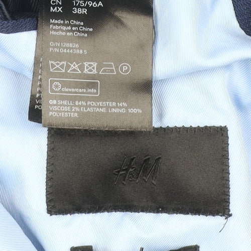 H&M Men's Blue Slim Fit Blazer, 38R, Notch Lapel