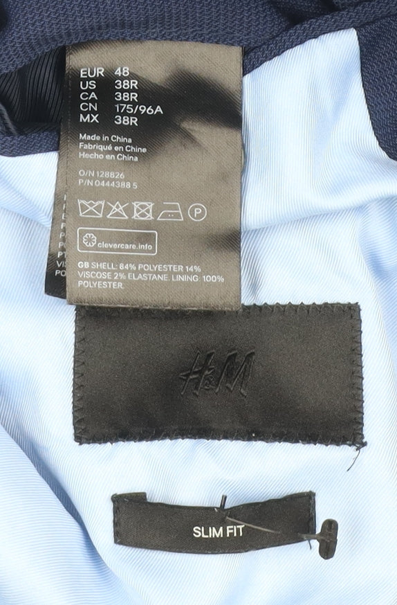 H&M Men's Blue Slim Fit Blazer, 38R, Notch Lapel