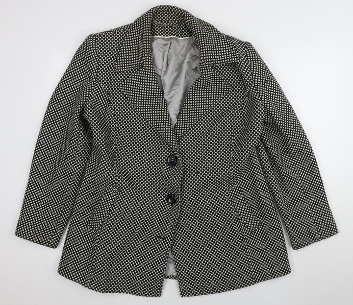 Berkertex Women's Black Blazer Size 16 with Geometric Pattern