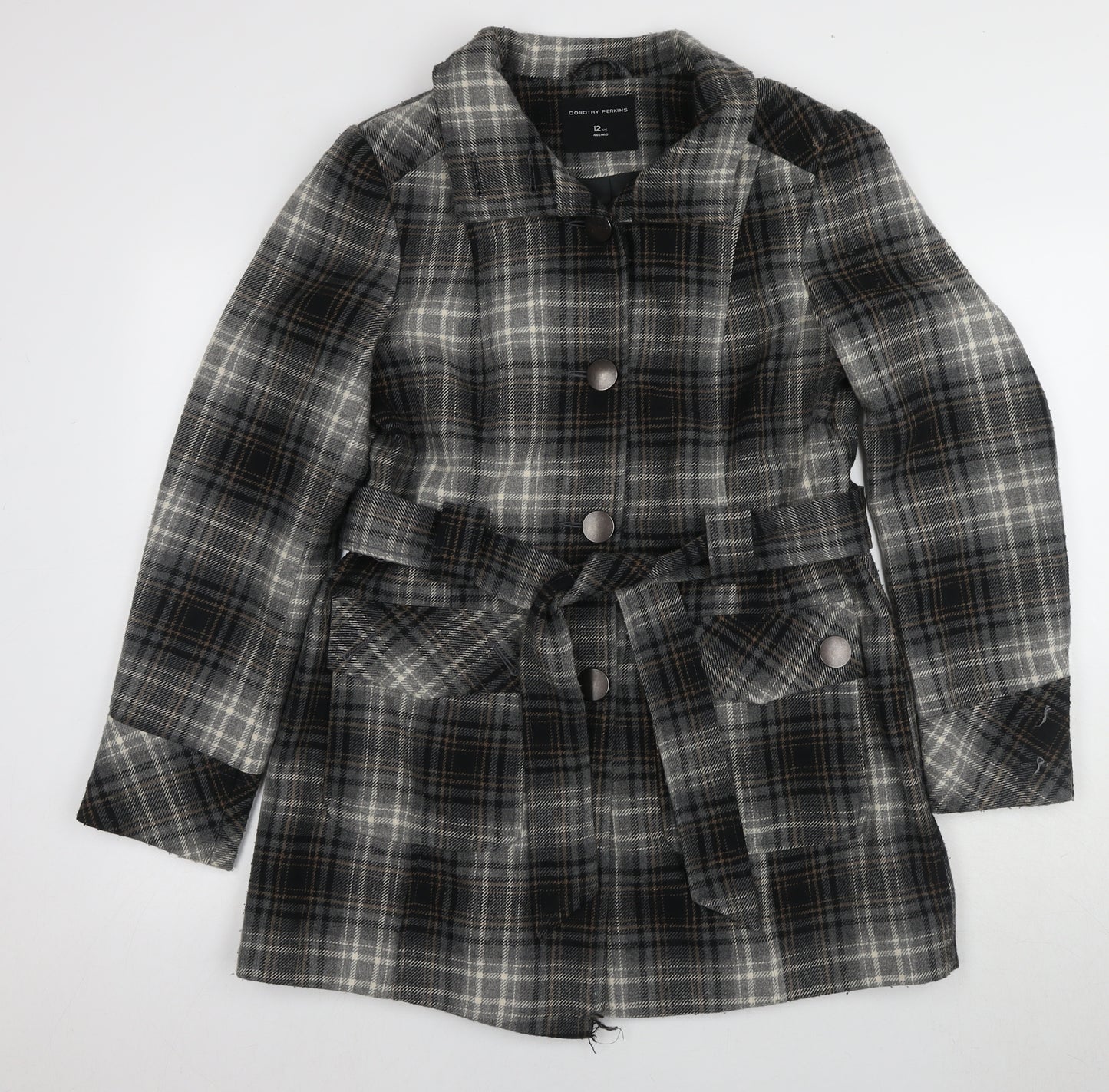 Dorothy Perkins Women's Brown Plaid Pea Coat Size 12