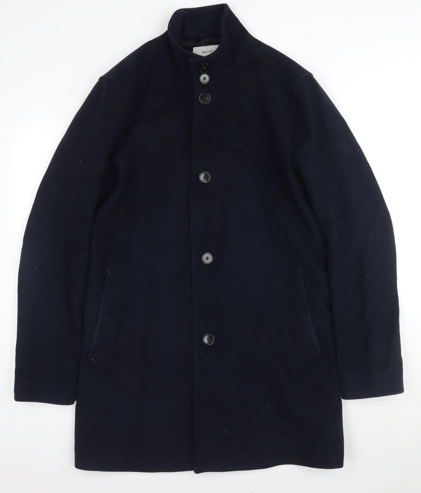Reiss Men's Blue Wool Blend Coat M Button-Down