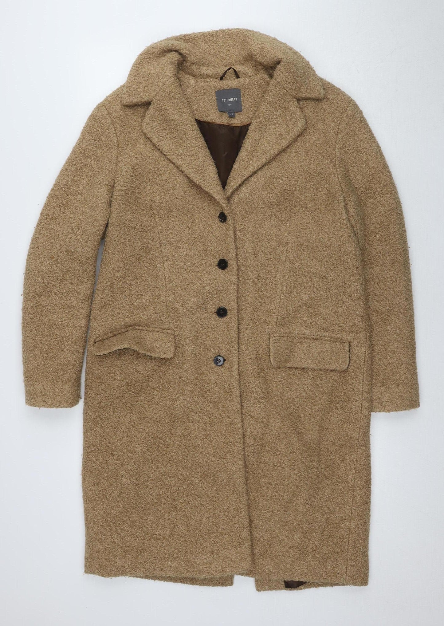Next Women's Beige Long Overcoat Size 14 Classic Style