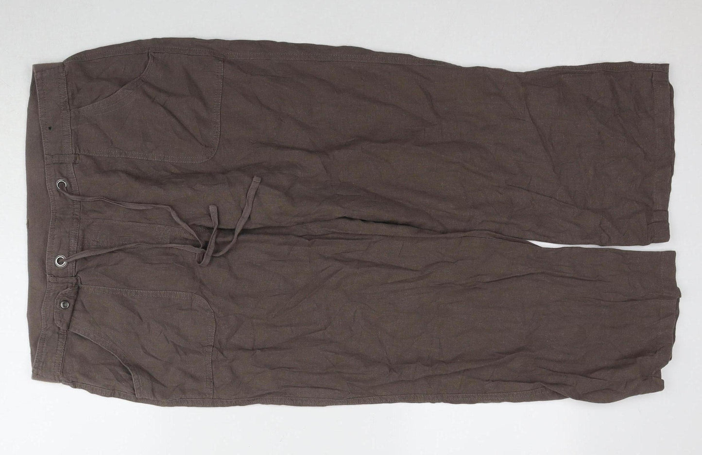 BHS Women's Brown Linen Blend Trousers, Size 16