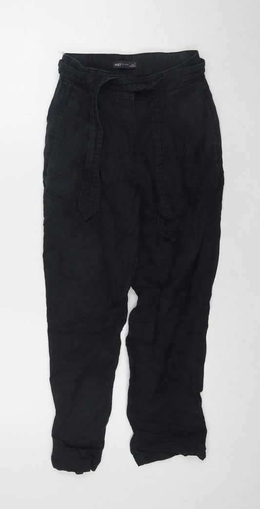 Marks and Spencer Women's Black Linen Trousers, Size 12