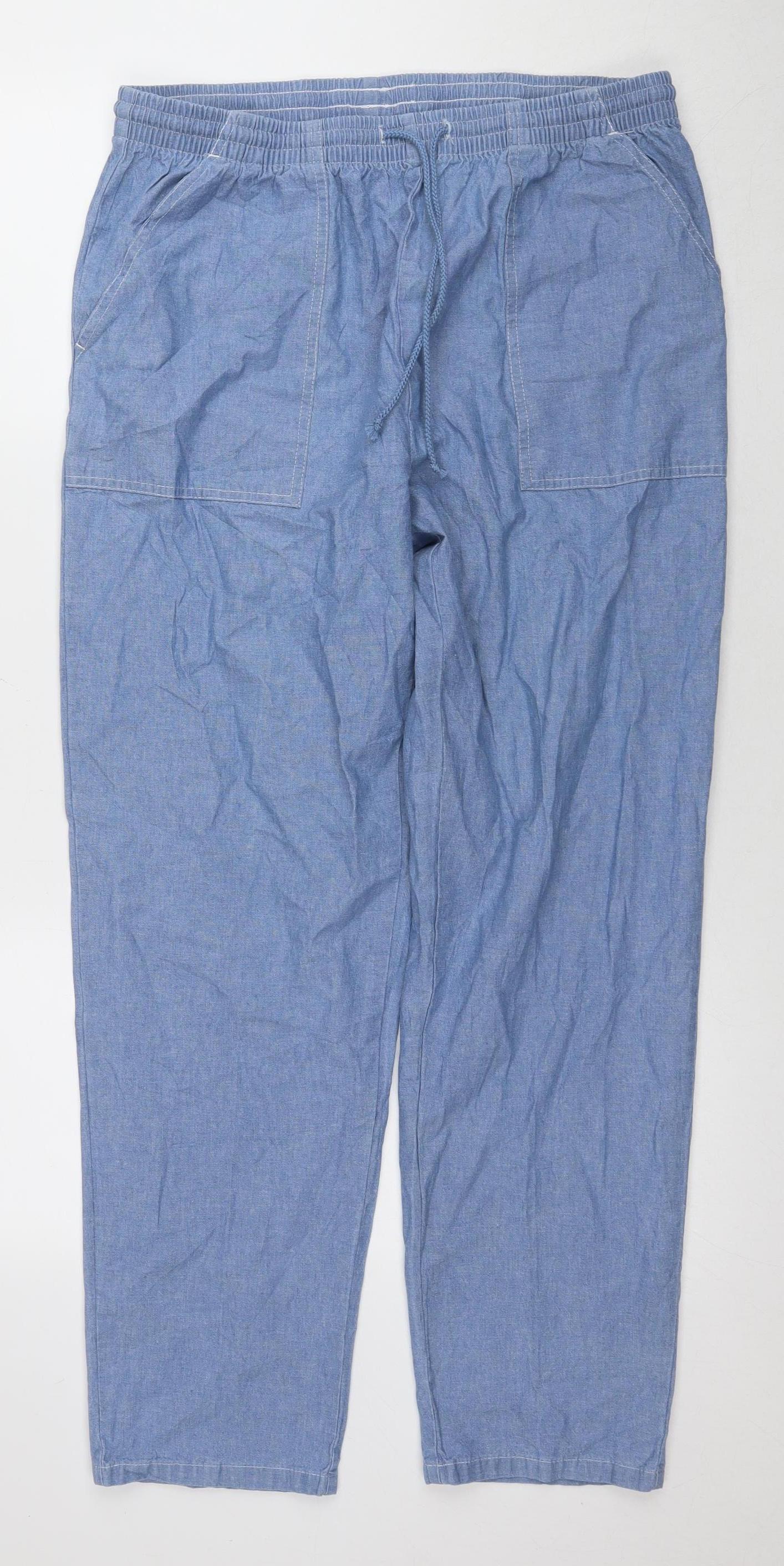 Damart Women's Blue Cotton Drawstring Trousers, Size 16