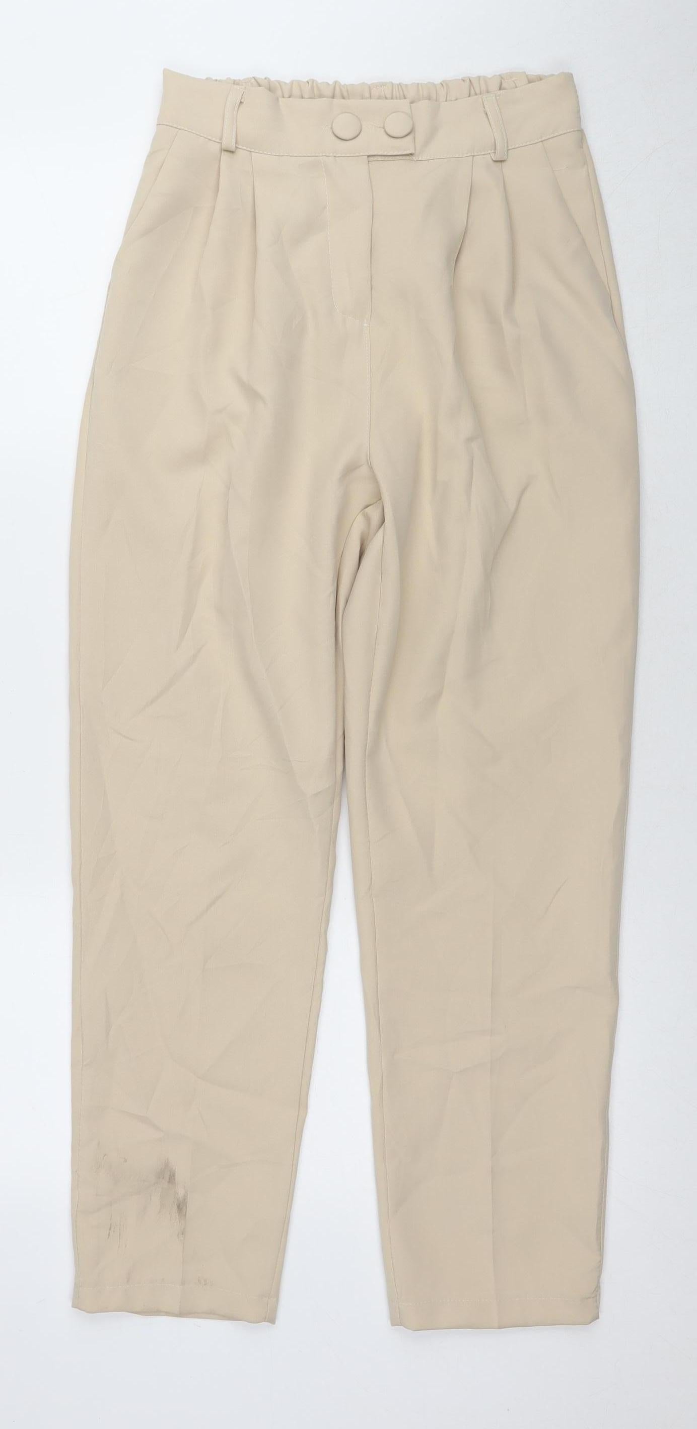 Made in Italy Beige Women's Trousers L with Elastic Waist