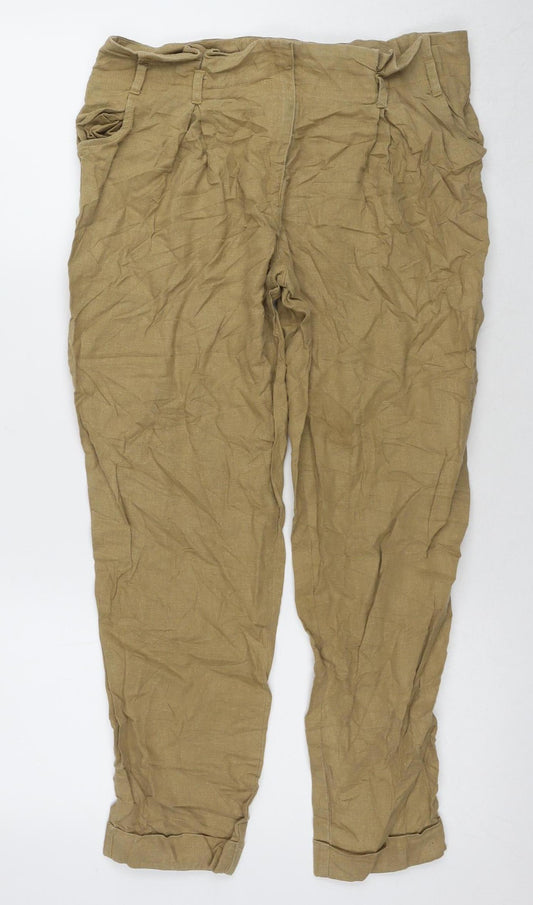 New Look Women's Beige Linen Trousers Size 12