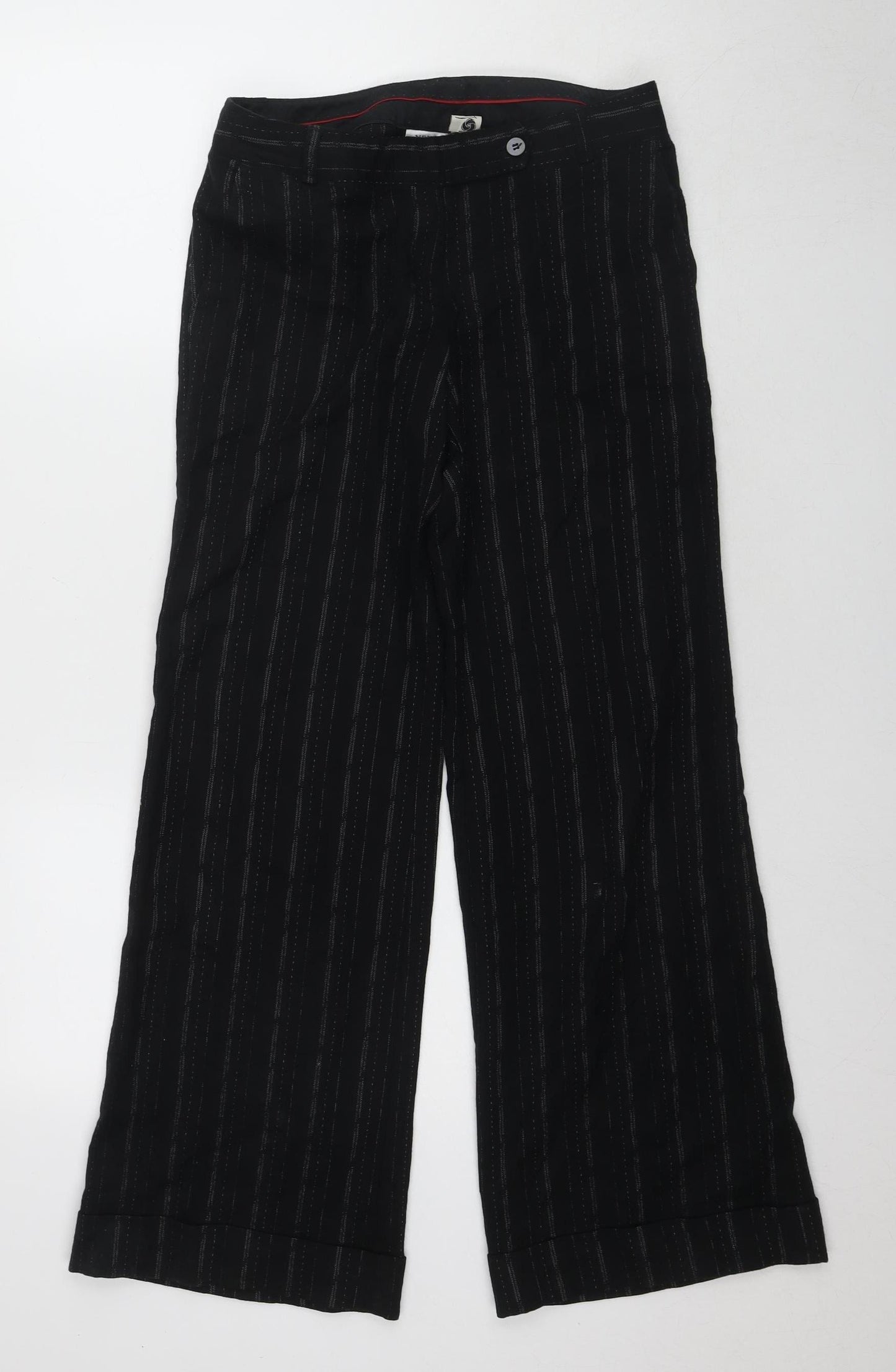 Next Womens Black Wide-Leg Striped Trousers Size 8