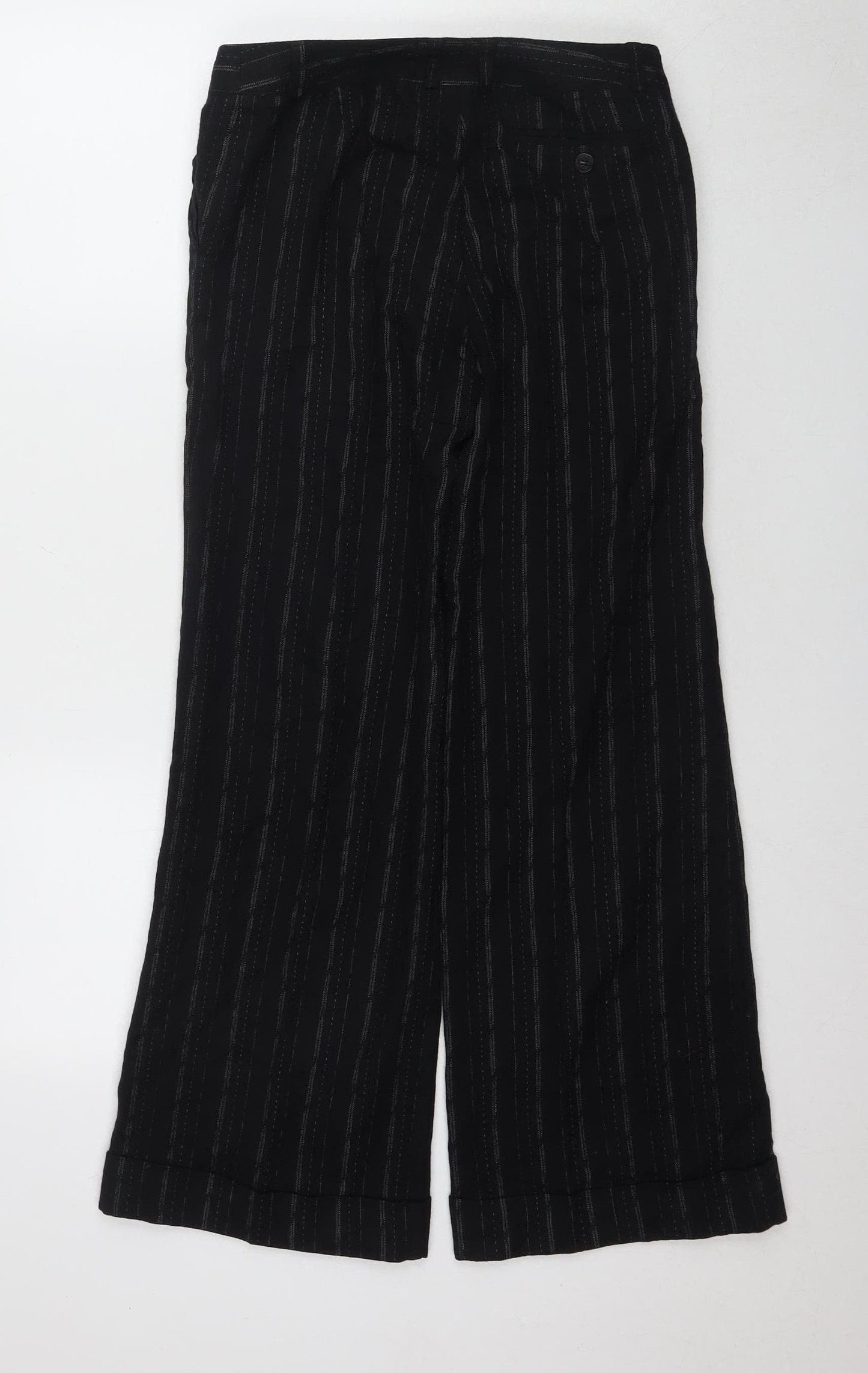 Next Womens Black Wide-Leg Striped Trousers Size 8
