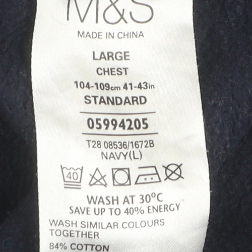 Marks and Spencer Men's Navy Long Sleeve Button-Up