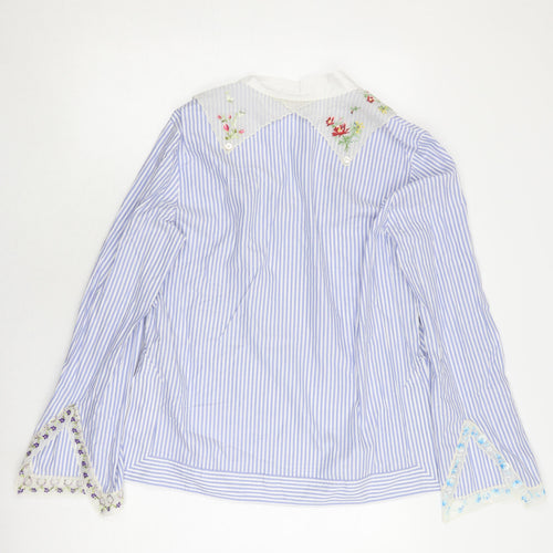 Tory Burch Women's Blue Embroidered Striped Blouse Size 10