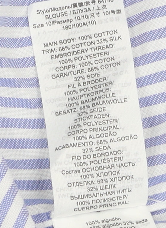 Tory Burch Women's Blue Embroidered Striped Blouse Size 10