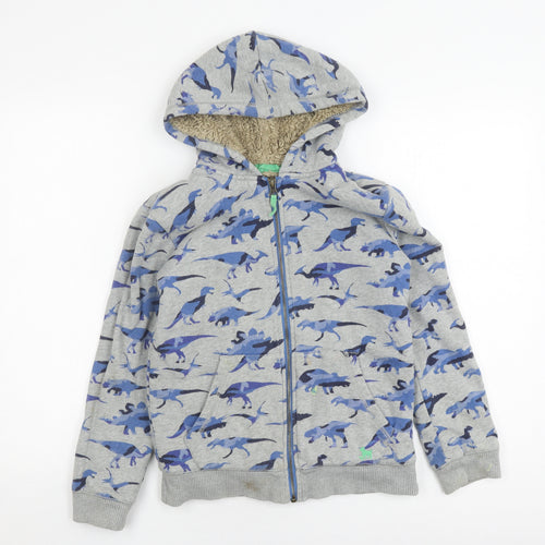 Mini Boden Boys Grey Blue Dinosaur Hooded Jacket, 9-10 Years, Casual Wear