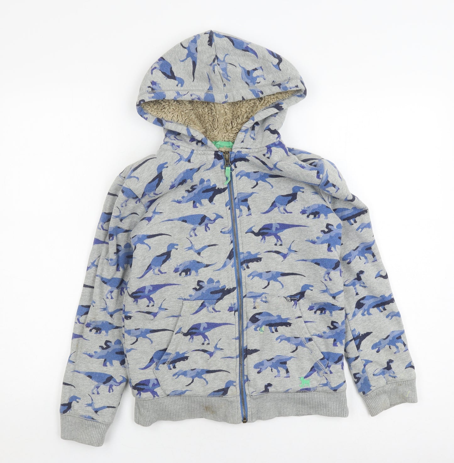 Mini Boden Boys Grey Blue Dinosaur Hooded Jacket, 9-10 Years, Casual Wear