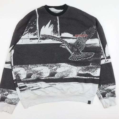 Pull&Bear Men's Black White Graphic Sweatshirt M