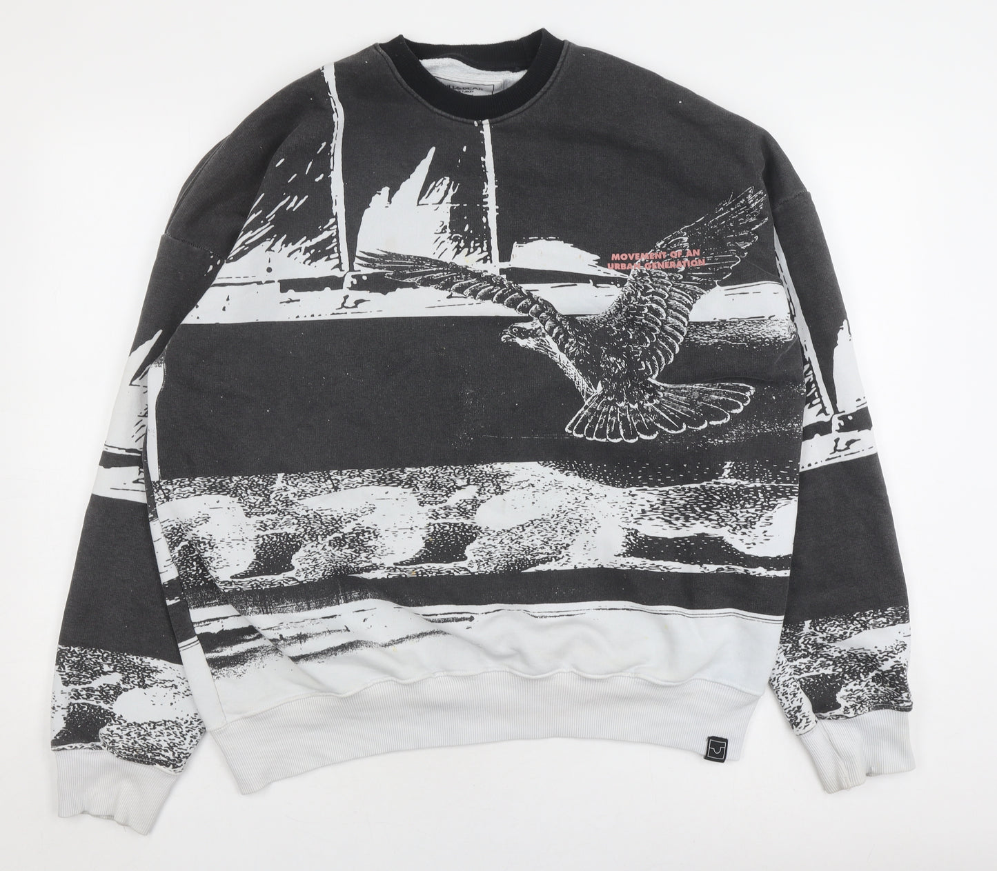 Pull&Bear Men's Black White Graphic Sweatshirt M