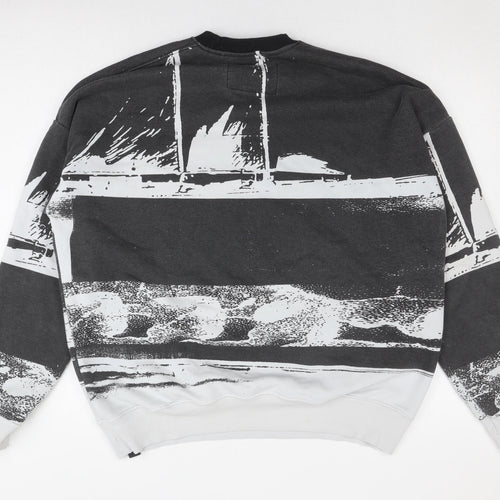 Pull&Bear Men's Black White Graphic Sweatshirt M