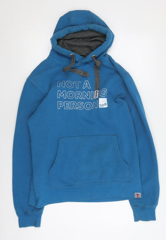 Plain Lazy Men's Blue Pullover Hoodie M