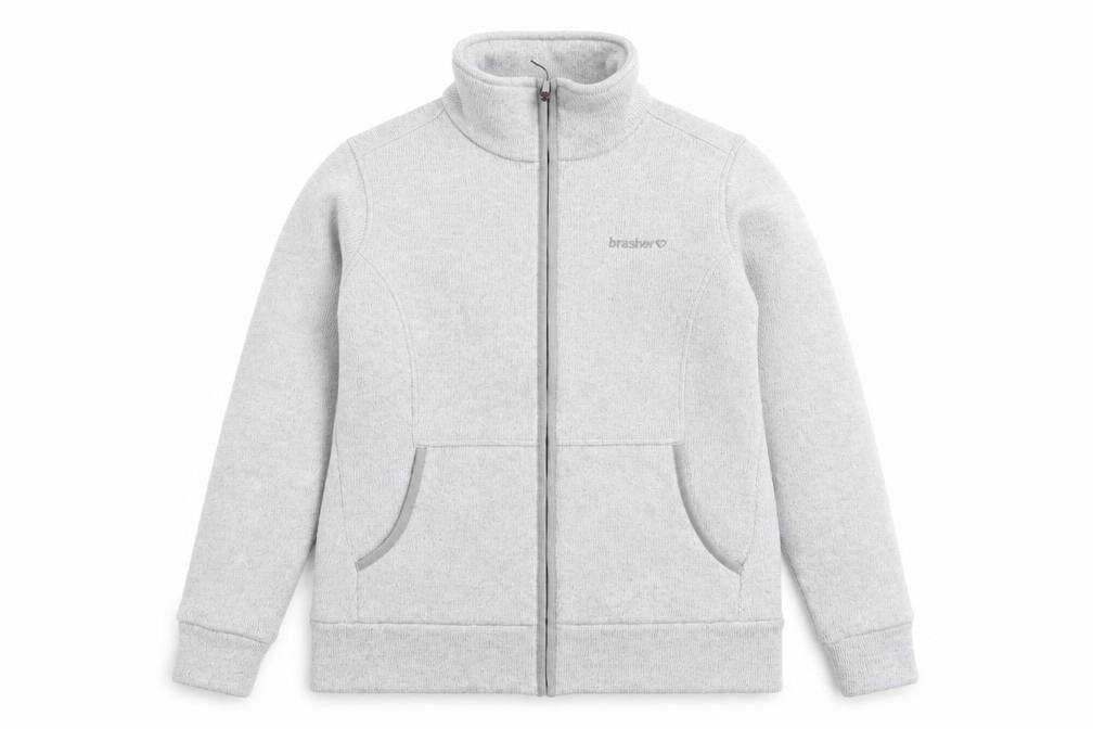 Front view of Brasher Women's Grey Mid-Length Fleece Jacket, size 12